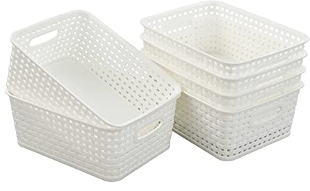 Sosody White Plastic Woven Storage Baskets, Weave Storage Basket, 6 Packs