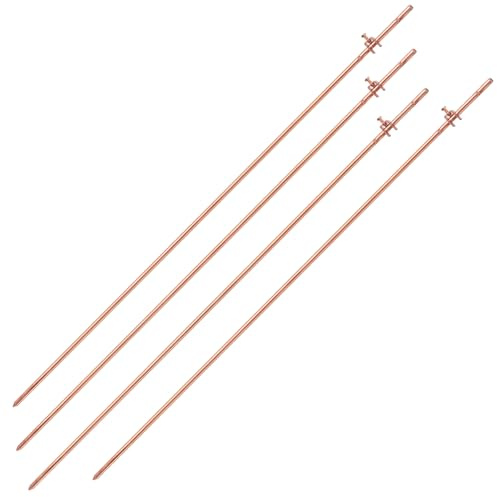 4 Foot Copper Grounding Rod, 3/8 Dia. Bonded Copper Ground Rod Equipped with Fall-free Cable Clamps(4, 3/8''x4')