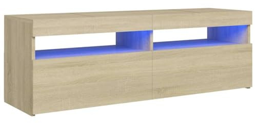 vidaXL TV Schrank mit LED-Leuchten Lowboard Fernsehschrank Fernsehtisch Sideboard HiFi-Schrank TV Möbel Tisch Board Sonoma-Eiche 120x35x40cm