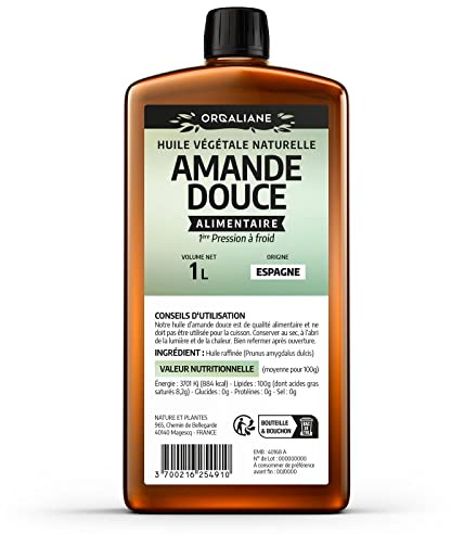 Huile d'Amande Douce - 1 Litre - 100% Naturelle - Sans OGM - Pression à froid