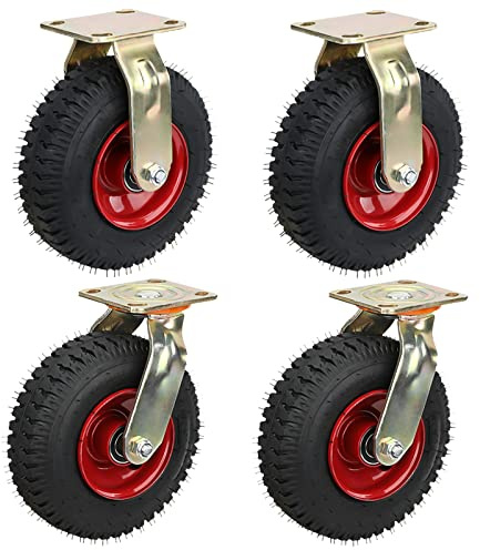 Casters Set Of 4 Heavy Duty 8 Inch/10 Inch Rubber Wheels, Double Ball Bearing Vacuum Casters Tubeless Mute Castors, For Wheelbarrow/Hand Truck/Tool Cart, 660Lbs Load Capacity ( Size : Ø 200mm/8in )
