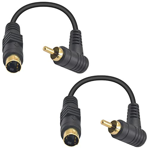 Maxhood S-Video to RCA Cable, 2Pack 4pin S-Video Male to 90 Degree RCA Male Cable, S Video to Composite Video Adapter Cable for PC Computer Video AV Projector, 5.9inch