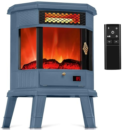 RealSmart Electric Fireplace Heater 22 in Freestanding Fireplace Stove Infrared Fireplace with 3D Flame Effect Remoted Control, Timer, Overheating Protection (Blue)