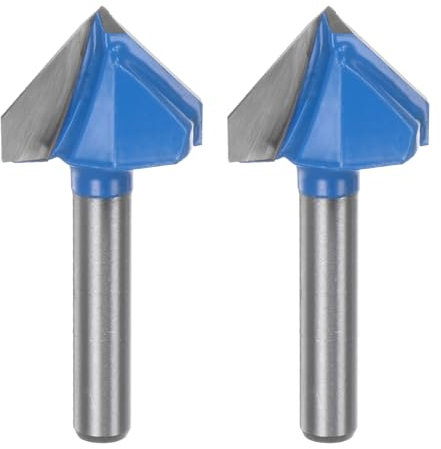 QUARKZMAN 2pz Fresa per Router 0,9 Dia 1/4 Attacco 90 Gradi Fresa a Candele Tipo V in Carburo per Lavorazione Legno Falegnameria Incisione Bordi Rifilatore Cutter Strumenti