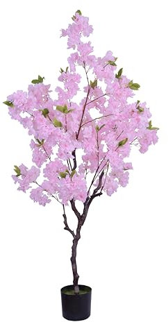 Pink Artificial Cherry Blossom Tree, 120cm Realistic Potted Silk Faux Blossom Tree for Indoor/Outdoor Wedding, Home, Office, Living Room Decor (Pink, 4ft)