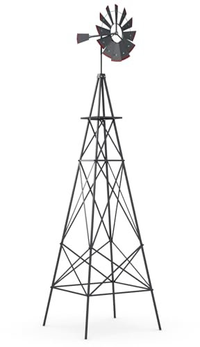 RELAX4LIFE Windrad mit 253 cm Höhe & 55cm Rotor, Windmühle aus Metall, Gartendeko für Garten Hof Bauernhof (Grau)