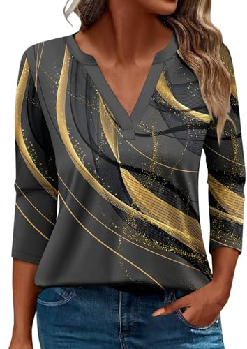 SCBFDI Today 2024, T Shirt Donna Maglia Nera Donna Manica 3/4 T Shirt Tinta Unita Blusa Elegante Donna Bluse Donna Manica Lunga Camicetta Bianca Donna Cotone Maglietta Beige Donna