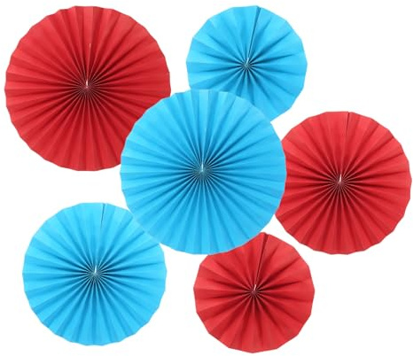PATIKIL 20 cm/30 cm/40 cm pappersfläktar hängande dekoration, 12 i 1 set rund bikakestruktur fans med pärla för födelsedag bröllop examensevenemang fest, röd/blå
