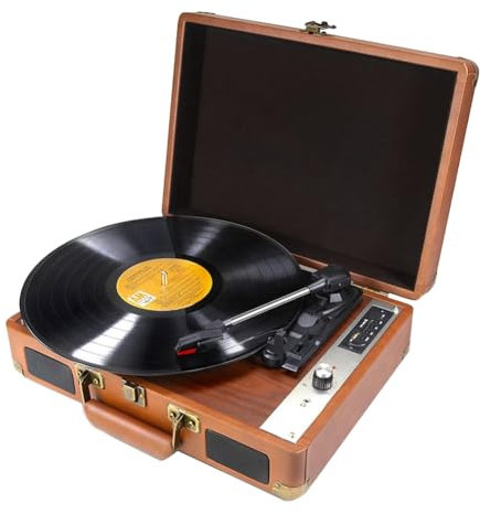 Booso Giradischi in Vinile Vintage, Grammofono, Fonografo Portatile AC100-240V, Giradischi Stereo Antico, Spina Europea, Scuro