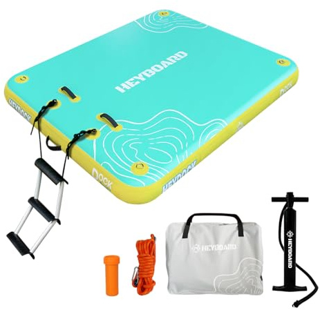 HEYBOARD Inflatable Floating Dock Air Dock Platform Floating Island Large Water Floats for Pool Lake Ocean with Detachable Ladder Mint Green 10 x 6 ft