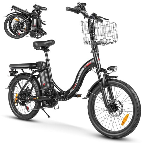 SAMEBIKE 20 Bicicleta Eléctrica Plegable Urbana del Viajero Adulto E-Bike de la Batería Desprendible de la 36V 12Ah E-Bici (Negro)