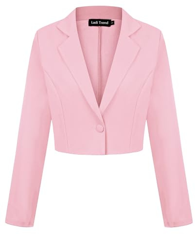 LADI TREND Blazer corto para mujer, con un botón, solapa con muescas, casual, elegante, clásico, manga larga, traje de trabajo con solapa