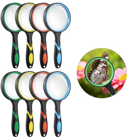 8 Pezzi Lente Ingrandimento 10X, TIE-DailyNec 75 mm Lente D'ingrandimento da Lettura Portatile per la Lettura di Libri, Insetti, Osservazione per Hobby