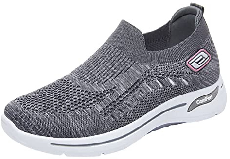 Warehouse Clearance Womens Trainers Wide Fit Wedge Walking Sneakers Casual Fashion Non Slip Walking Shoes Lightweight Low Top Lace Up Slip on Wide Fitting Trainers for Women UK Grey 6.5