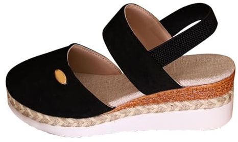Momolaa Closed Toe Espadrille Wedge Sandals for Women Platform Slip on Elastic Sling Back Strap Wide Fit Stretch Sandal Comfortable Casual Summer Wedges Shoes Ladies Footwear UK