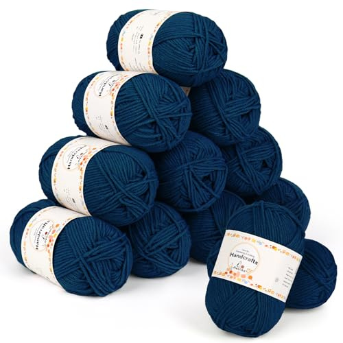 Aeelike 600 g (12 x 50 g) stickgarn, akryl 5Ply bomullsgarn för virkning, supermjukt garn för virkning och stickning, akrylull för strumpstickning, jeansblå