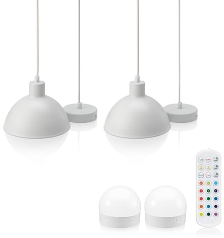 Omniance Verdi Rechargeable Pendant Lights White Twin Pack, 2 Light Sources | Cordless dimmable colour changing hanging lamp, 20 hour battery, USB C, for gazebo, garden room and dining