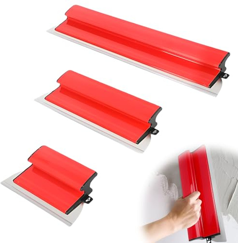 CeyKvo Set di 3 raschietti in acciaio inox (25 + 40 + 60 cm), spatola lisciante professionale per intonacatura, stucco e intonacatura