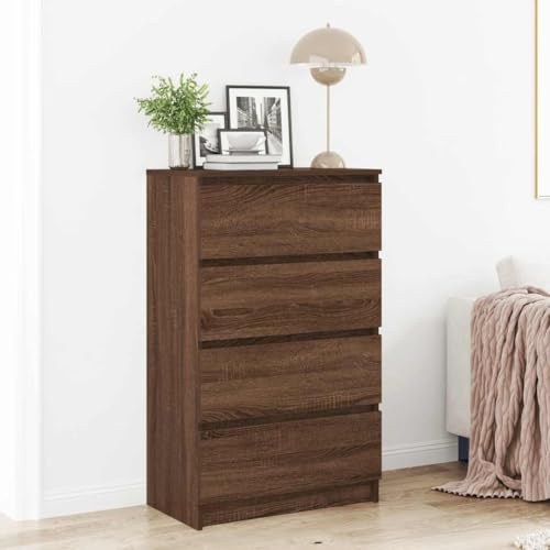 SKTQYQO Credenza Rovere Marrone 60x35x98,5 cm in Legno Multistrato con 4 Cassetti, Mobile Soggiorno Multifunzionale per Ampio Spazio di Stoccaggio, Armadio Laterale o Madia, Facile