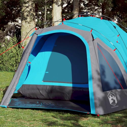 Tente de camping dôme pour 3 personnes - Bleu - Système de libération rapide - Imperméable et légère - Avec auvent amovible - Polyester 190T - 6 kg