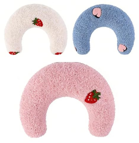 3 st kattkudde liten U-formad ackompanjemangskudde nackstöd (rosa, vit + blå)