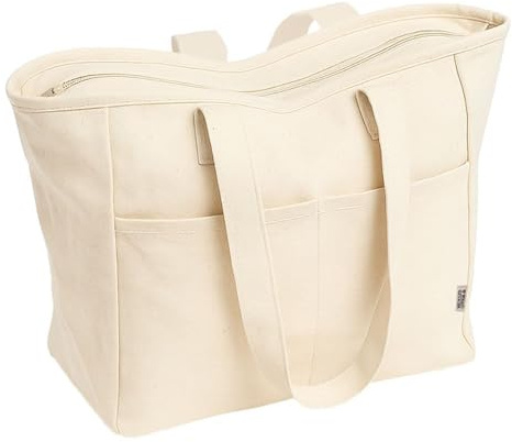 Artexia Tote Bag con Zip 42 x 37 x 15 - Borsa Tela Manici Lunghi 70 cm - Shopper Cotone Riciclato 450 g/m² - Doppia Tasca Frontale - Grande 26L