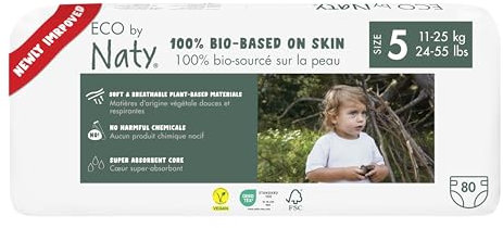 Eco by Naty Baby Öko Windeln - umweltfreundliche Premium-Bio Windeln aus pflanzenbasierten Materialien, ideal für empfindliche Babyhaut (Größe 5 - 80 Stück)
