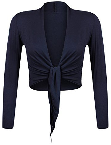 Gloop Damen Schöne, Elegante Bolero Jäckchen Langarm Bolero zum Knoten,Dunkelblau,M