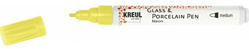 KREUL 16581 - Glass & Porcelain Pen Neon gelb, Strichstärke 2 - 4 mm, fluoreszierende Glas- und Porzellanfarbe, halbdeckend, intensive Leuchtkraft auf weißen Untergründen