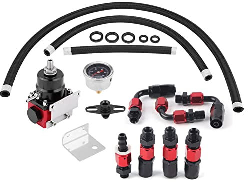 benzindruckregler einstellbar Kraftstoffpumpe Kraftstoffdruckregler, universell auto einstellbarer Kraftstoffdruckregler einstellbarer Kit Öl 0-100psi Manometer AN 6 Fitting End