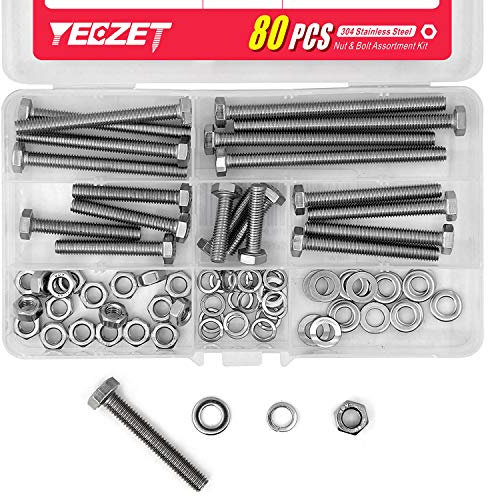 YEEZET M6 25mm 40mm 50mm 60mm 80mm 304 Edelstahl Sechskantschrauben,Unterlegscheiben, Federringe & Muttern Sortiment Kit, 20 Stück