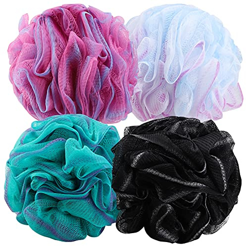 BTYMS 4 Pieces 75g/pc Shower Loofahs Large Bath Sponge Mesh Pouf Wash Puff Shower Poof Body Loofas for Bathing