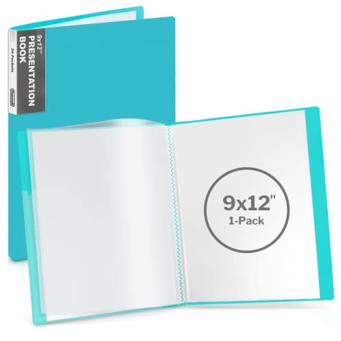 Dunwell 9x12 Presentation Binder with Clear Plastic Sleeves (Aqua), Folder for Artwork, 24 Pockets Display 48 Pages of 9 x 12 or A4 Size Documents, Kids Art, Keepsakes, Acid-Free Poly Portfolio Binder