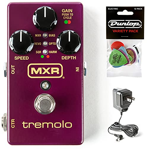 MXR M305 Tremolo Pedal Bundle with Dunlop ECB003 Power Supply and Dunlop Variety Pick Pack