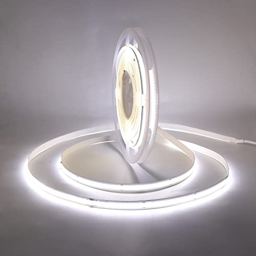 XUNATA Striscia LED COB 12V con Interruttore Alimentatore, Luminoso Flessibile da 320 LED/m, Nastro Autoadesivo per Retroilluminazione TV Armadi (Blanco Frio, 1m)