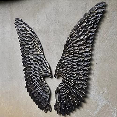 Samnuerly Decorazione murale Artistica con Ali d'Angelo in Metallo, sculture in bassorilievo Nero, Scultura murale realistica in Stile Vintage 3-D-Set di 2 Pezzi (Dimensioni : 45X130cm(18X51 inch))