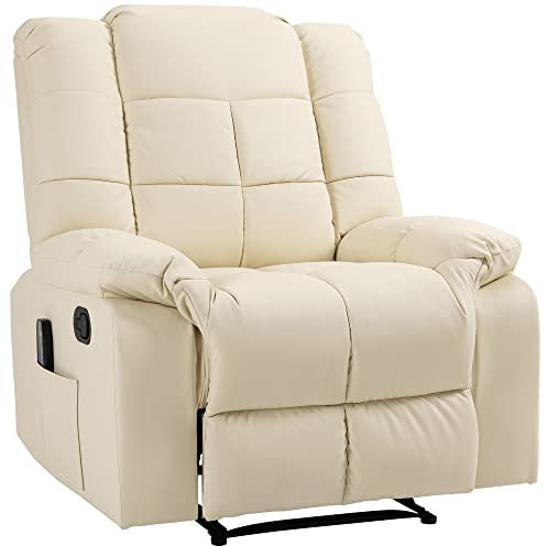 HOMCOM Relaxsessel Massagesessel Fernsehsessel mit Liegefunktion Vibration Fußteil Seitentasche, TV Sessel Liegesessel Ruhesessel für Wohnzimmer, Cremeweiß