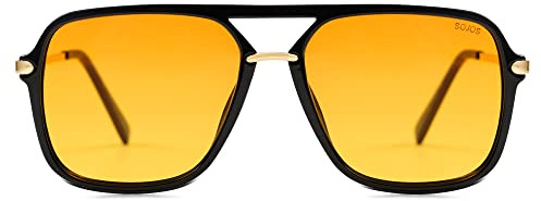 SOJOS Sunglasses for Women & Men, Square, Retro, Polarized Lens, Trendy Aviator, 90s Shades (SJ2229, Black Yellow)