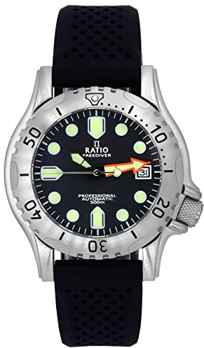 RATIO FreeDiver professionell dykklocka safir kristall automatisk dykarklocka 500 m vattentålig dykarklocka för män, Svart, Dykare