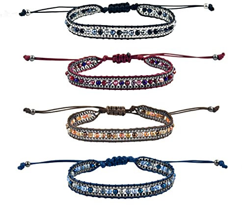 TONAUP Böhmische Gewebte Armbänder, Handgefertigt Verstellbar Freundschaftsarmbänder, Geflochtenes Wickelarmband Armband für Damen Herren Handgelenk Fußkettchen (Mysterious Darkcolor)