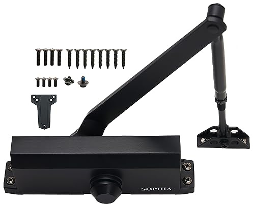 SOPHIA Commercial Door Closer Grade 2, Automatic Door Closer DK700 with Backcheck Function, Hydraulic Auto for Home & Light Commercial Property (Size 3), Matte Black