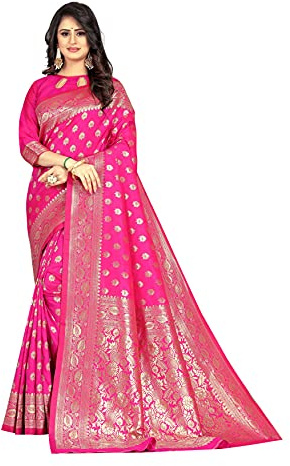 Sugathari Sari Banarasi pour femme en soie Kanjivaram pure douce 2023 Design Wear Pattu Sari dernières collections de sari de fête en coton avec chemisier pour mariage Sari (PARI S-1 Marron)