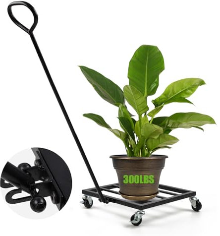 Chariot à plantes en acier robuste avec poignée amovible – Roues pivotantes à 360° – Supporte jusqu'à 226,8 kg – Idéal pour déplacer de grandes plantes et pots – Chariot de jardin pour