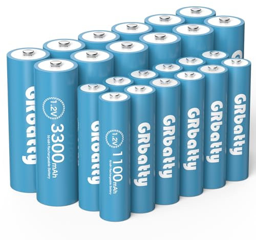 GRbatty 1,2V Batterie Ricaricabili AA e AAA NiMH Combinate,Pile Ricaricabili 12 AA 3300mAh e 12 AAA 1100mAh 1200 CiCli