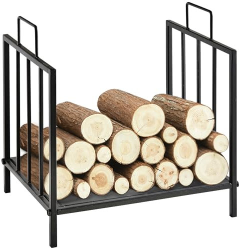 Outsunny Portalegna per Interno ed Esterno con 2 Maniglie, Portalegna per Camino in Metallo, 44.5x33x46.5 cm, Nero