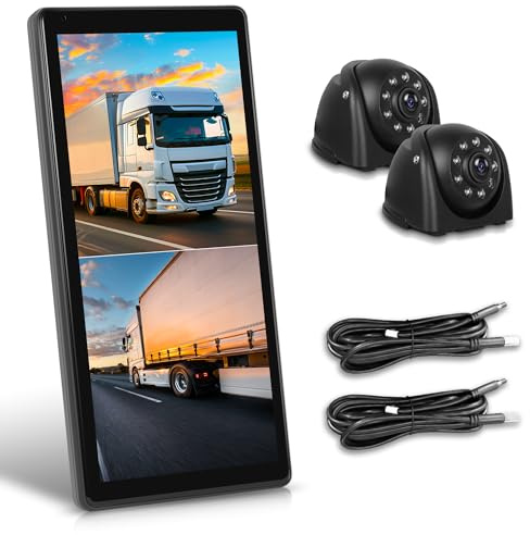 Specchio Dashcam per camion con 2 telecamere per retromarcia, specchietto retrovisore con schermo verticale per autobus e camion, monitor touchscreen da 26,3 cm (10,36 pollici) con sistemi BSD/DVR