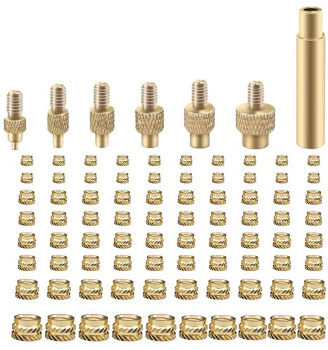 Zonoori Gewindeeinsatz Lötspitzen Set 3D Druck, Einschmelzgewinde Einpressmuttern, 6tlg. Lötspitzen für Gewindeeinsatz+80 Gewindeeinsätze M2/m3/m4/m5/m6/m8