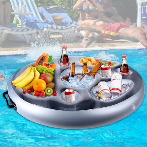 MTINRNI Porte-gobelet Gonflable Flottant,Gonflable Porte-Boissons 2 en 1 Plateau Flottant,Porte-Bouteille Gonflable Flottant Fête D'été, pour Piscine de Grande Capacité.