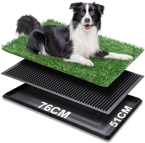 LeFluffy Dog Toilet Tray with Artificial Grass, Dog Grass Pee Pad, Pet Potty with Washable Indoor/Outdoor Loo Puppy Toilet Training (76 x 51 cm, L)