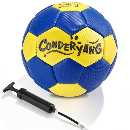 Conderyang Handball Ball with Pump Needle Size 1 PU Blue and Yellow Hand Ball Balls Single Handball Attractive and Durable Design for League Game Training Practice 5.9 Inches/15cm